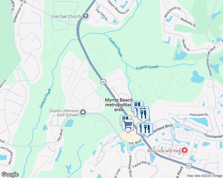 map of restaurants, bars, coffee shops, grocery stores, and more near 9122 Eider Drive in Murrells Inlet