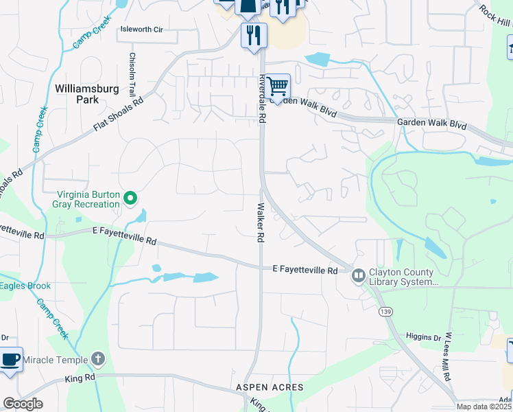 map of restaurants, bars, coffee shops, grocery stores, and more near 6005 Walker Road in Riverdale