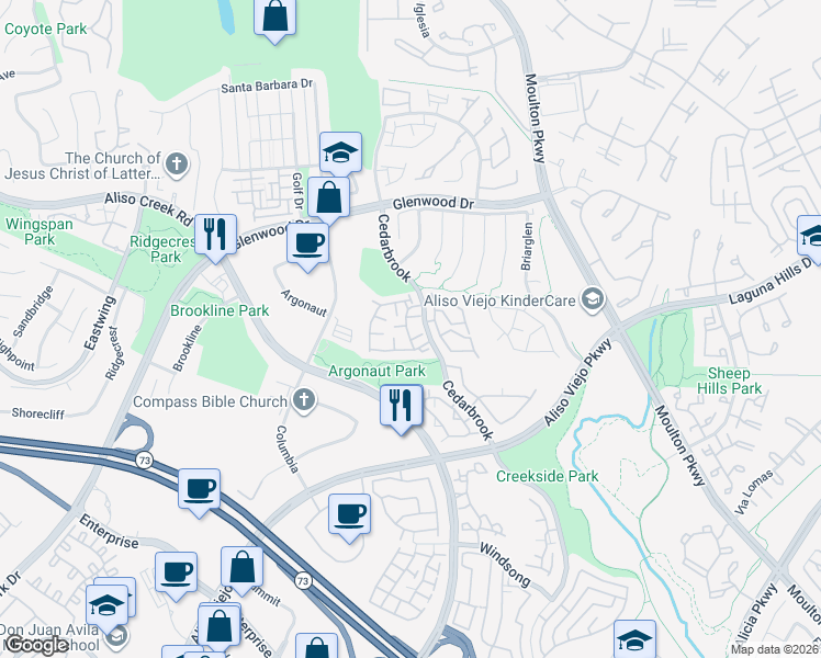 map of restaurants, bars, coffee shops, grocery stores, and more near 42 Rainwood in Laguna Hills