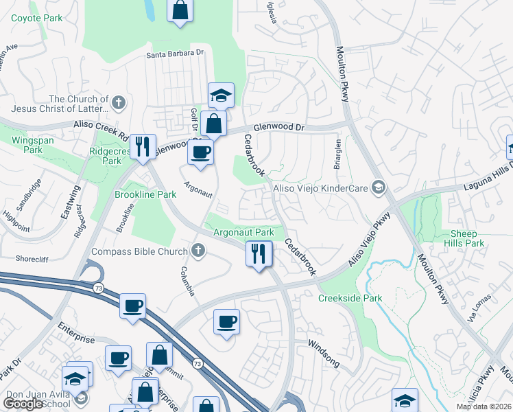 map of restaurants, bars, coffee shops, grocery stores, and more near 42 Rainwood in Laguna Hills