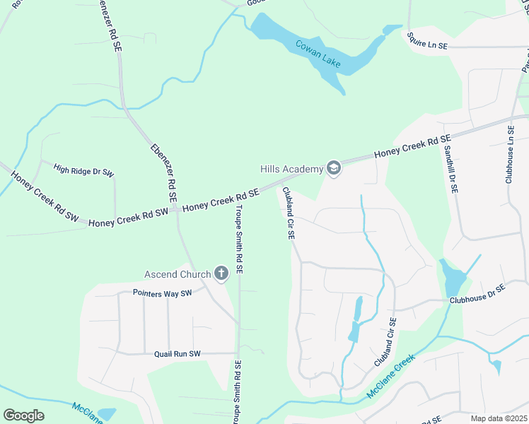 map of restaurants, bars, coffee shops, grocery stores, and more near 121 Honey Creek Road Southeast in Conyers