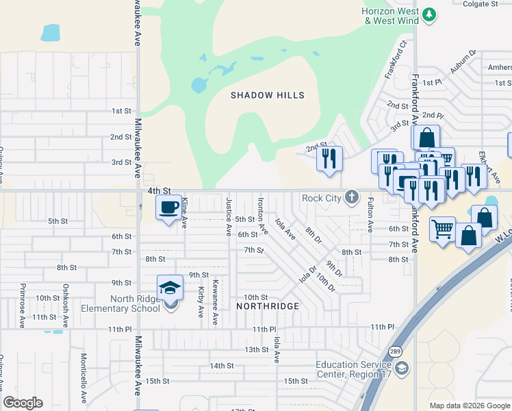 map of restaurants, bars, coffee shops, grocery stores, and more near 414 Juneau Avenue in Lubbock