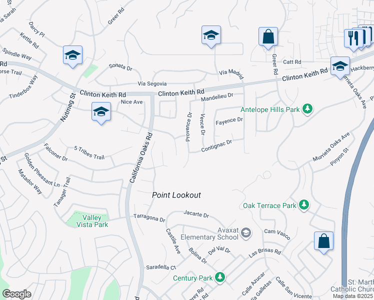 map of restaurants, bars, coffee shops, grocery stores, and more near 36342 Raphael in Murrieta
