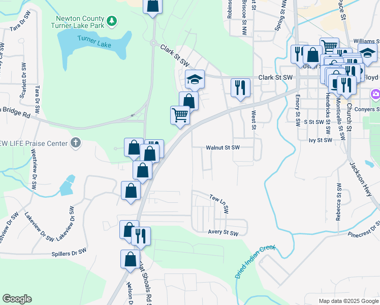 map of restaurants, bars, coffee shops, grocery stores, and more near 5160 Avery Street Southwest in Covington