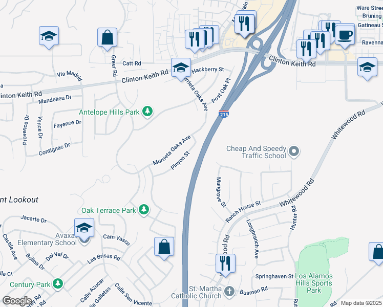 map of restaurants, bars, coffee shops, grocery stores, and more near 27524 Pinyon Street in Murrieta