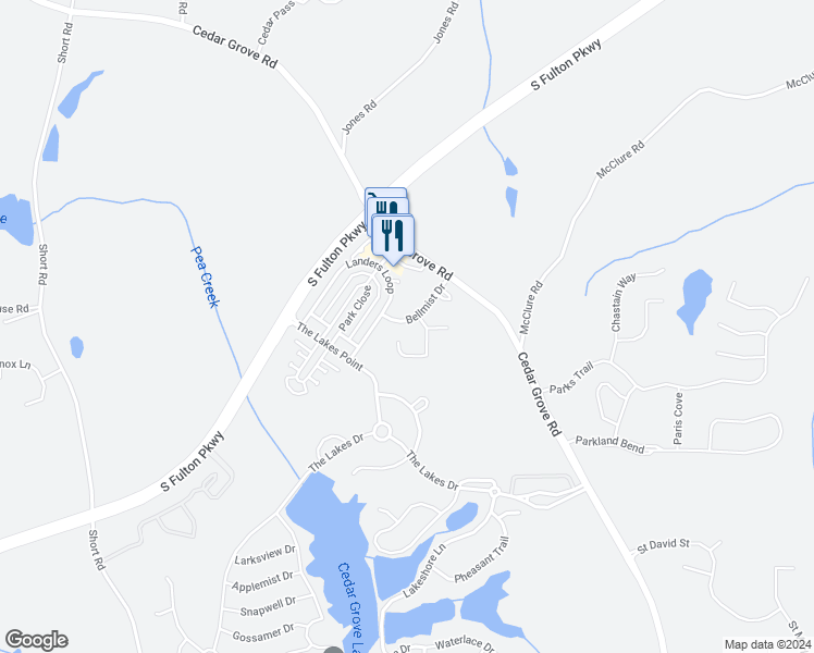 map of restaurants, bars, coffee shops, grocery stores, and more near 6167 Allpoint Way in Fairburn