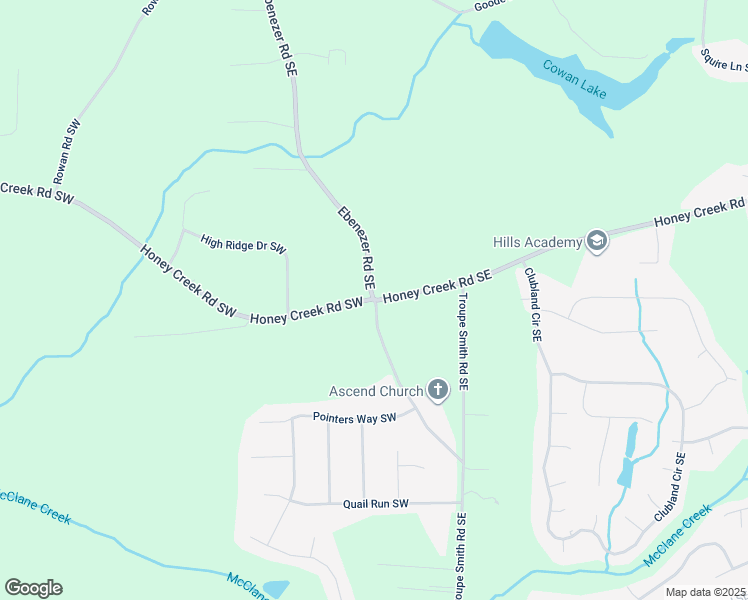 map of restaurants, bars, coffee shops, grocery stores, and more near 3701 Ebenezer Road Southeast in Conyers