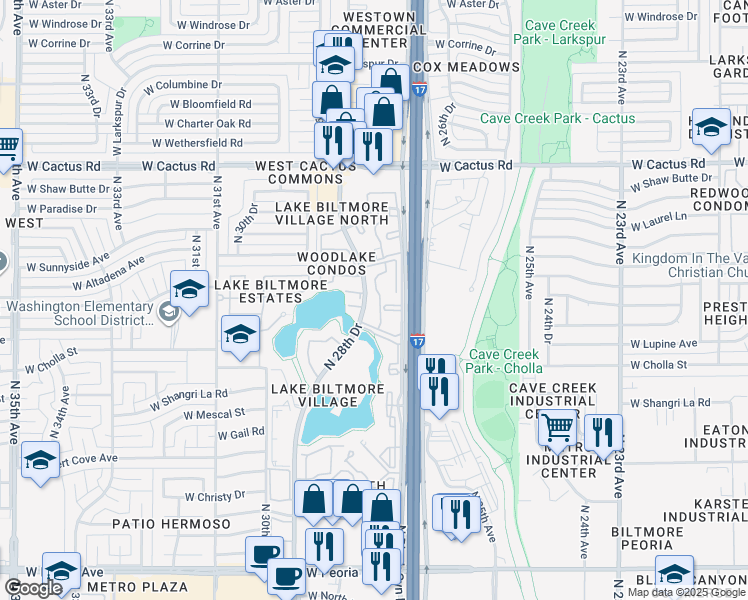 map of restaurants, bars, coffee shops, grocery stores, and more near in Phoenix