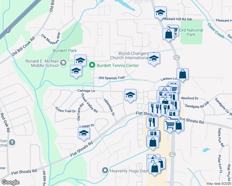 map of restaurants, bars, coffee shops, grocery stores, and more near 2686 Carriage Lane in Atlanta