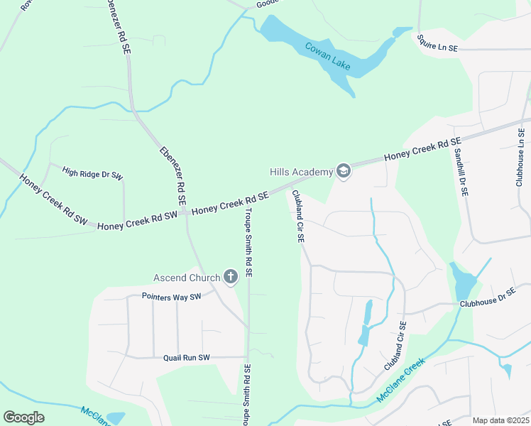 map of restaurants, bars, coffee shops, grocery stores, and more near 121 Honey Creek Road Southeast in Conyers