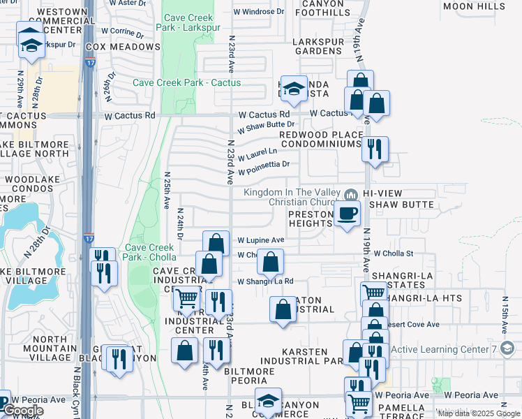 map of restaurants, bars, coffee shops, grocery stores, and more near 2131 West Cortez Street in Phoenix