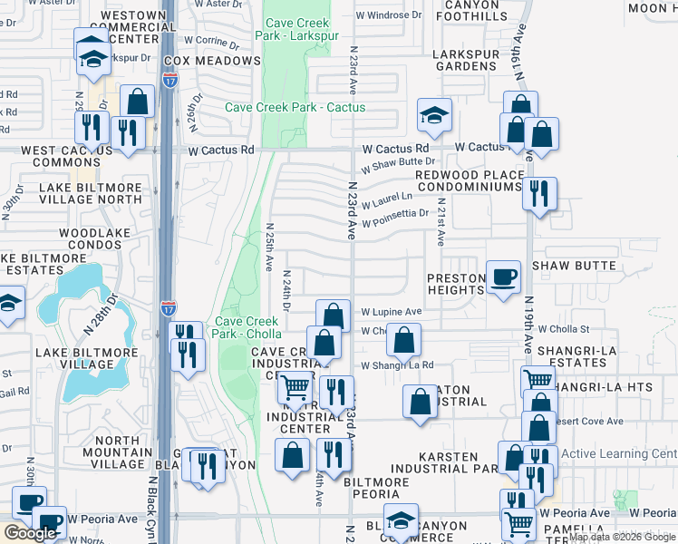 map of restaurants, bars, coffee shops, grocery stores, and more near 2308 West Cortez Street in Phoenix