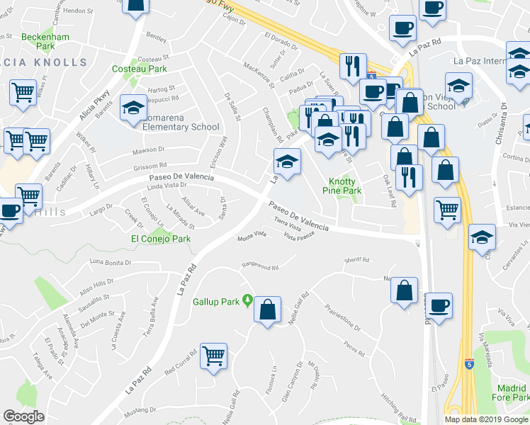 map of restaurants, bars, coffee shops, grocery stores, and more near 36 Vista Firenze in Laguna Hills