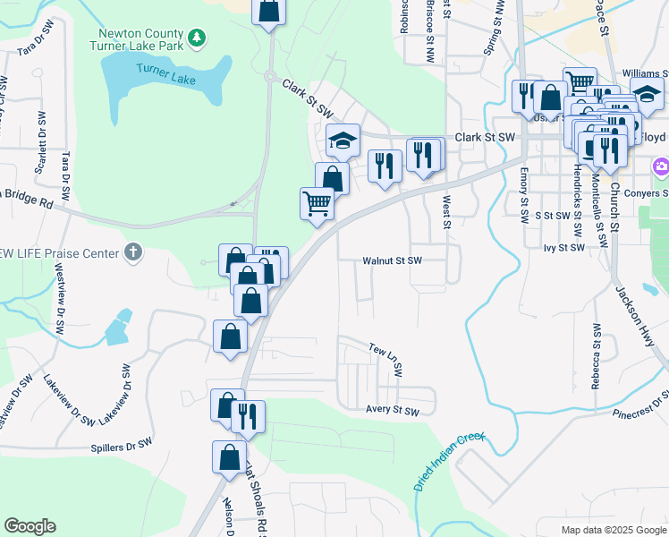 map of restaurants, bars, coffee shops, grocery stores, and more near 5160 Avery Street Southwest in Covington