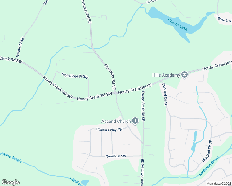 map of restaurants, bars, coffee shops, grocery stores, and more near 3701 Ebenezer Road Southeast in Conyers