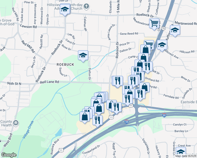 map of restaurants, bars, coffee shops, grocery stores, and more near 305 Orange Circle in Birmingham