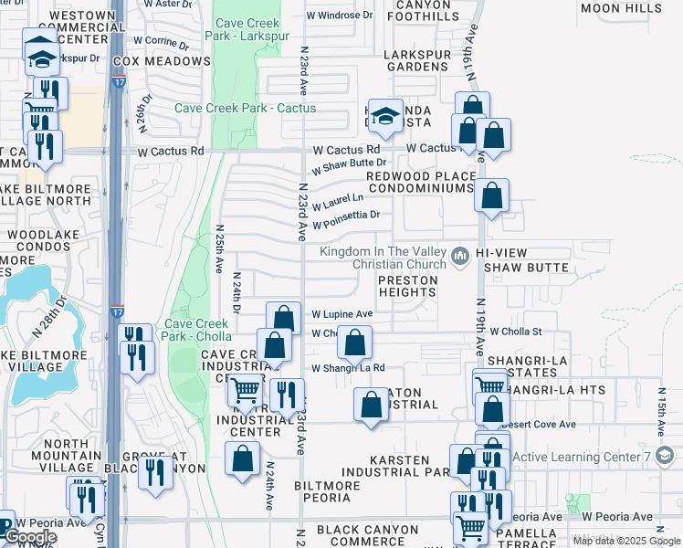 map of restaurants, bars, coffee shops, grocery stores, and more near 2131 West Cortez Street in Phoenix