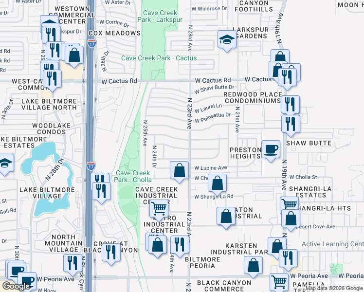 map of restaurants, bars, coffee shops, grocery stores, and more near 2308 West Cortez Street in Phoenix