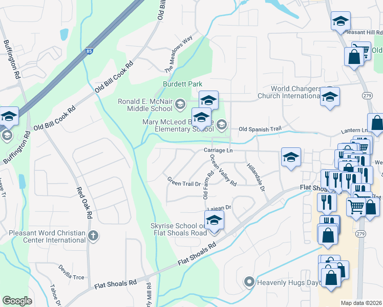 map of restaurants, bars, coffee shops, grocery stores, and more near 2847 Spruce Point Road in College Park