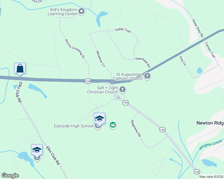 map of restaurants, bars, coffee shops, grocery stores, and more near 0 Georgia 142 in Covington