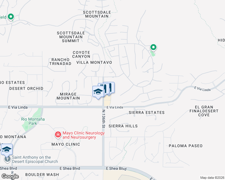 map of restaurants, bars, coffee shops, grocery stores, and more near 11495 North 136th Street in Scottsdale