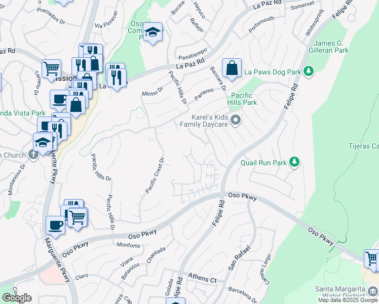 map of restaurants, bars, coffee shops, grocery stores, and more near 7 Luzern in Mission Viejo