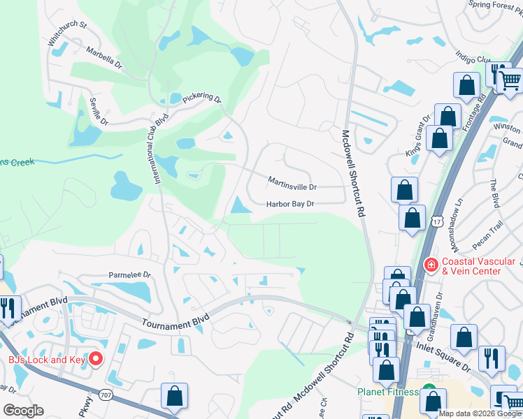 map of restaurants, bars, coffee shops, grocery stores, and more near 705 Harbor Bay Drive in Murrells Inlet