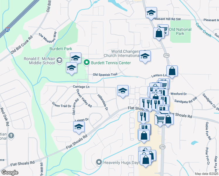 map of restaurants, bars, coffee shops, grocery stores, and more near 2686 Carriage Lane in Atlanta