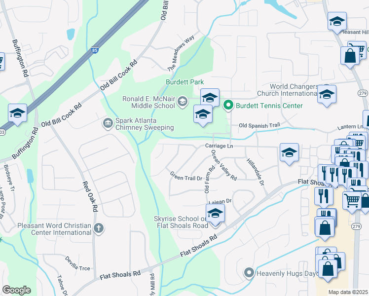 map of restaurants, bars, coffee shops, grocery stores, and more near 6115 Cedar Wood Drive in College Park