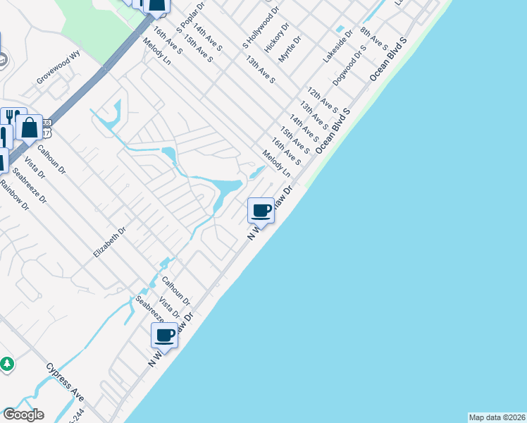 map of restaurants, bars, coffee shops, grocery stores, and more near 1914 Lark in Myrtle Beach