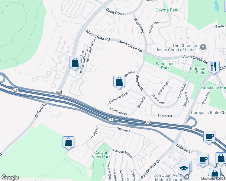 map of restaurants, bars, coffee shops, grocery stores, and more near 37 Skygate in Aliso Viejo