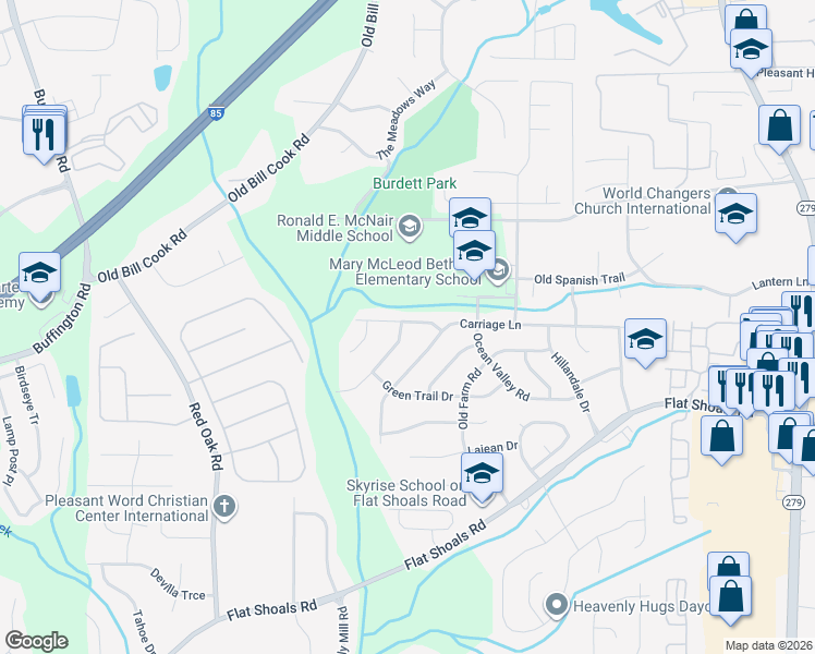 map of restaurants, bars, coffee shops, grocery stores, and more near 2840 Middleburg Drive in College Park