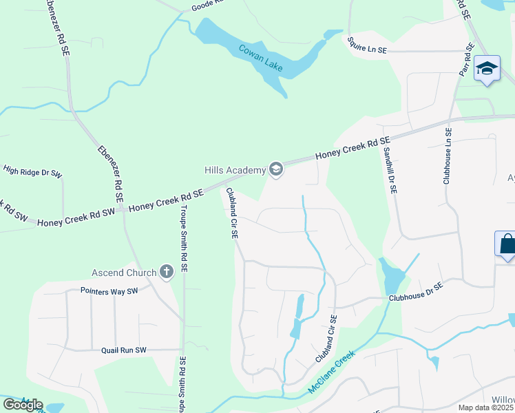 map of restaurants, bars, coffee shops, grocery stores, and more near 3472 Honeycomb Drive Southeast in Conyers