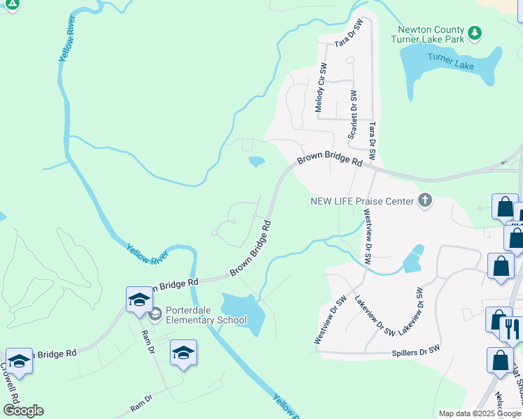 map of restaurants, bars, coffee shops, grocery stores, and more near 15 Riverstone Drive in Covington