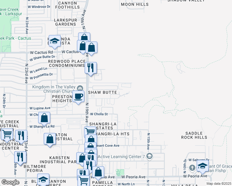 map of restaurants, bars, coffee shops, grocery stores, and more near 1716 West Cortez Street in Phoenix