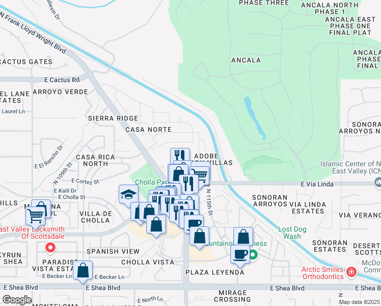 map of restaurants, bars, coffee shops, grocery stores, and more near 11726 North 113th Way in Scottsdale