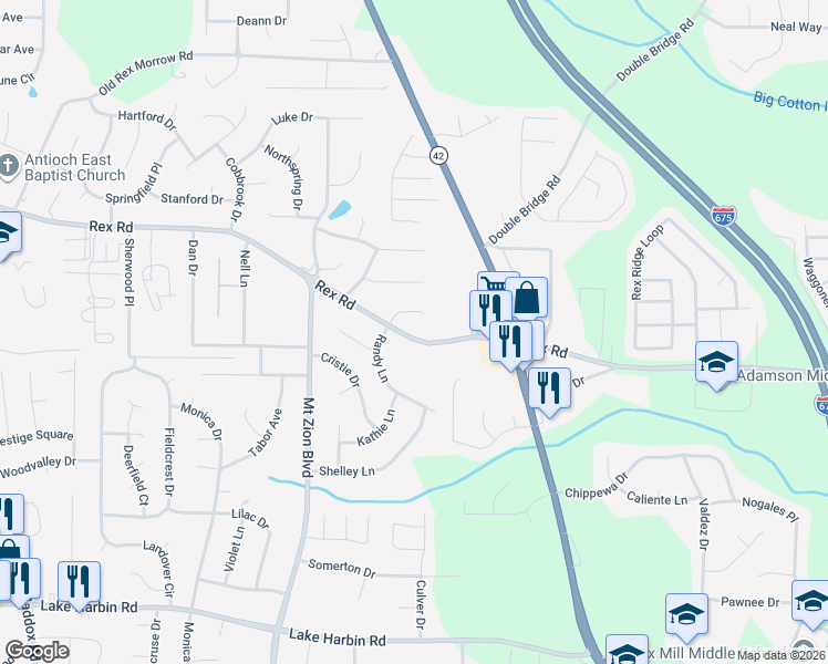 map of restaurants, bars, coffee shops, grocery stores, and more near 2804 Randy Court in Ellenwood