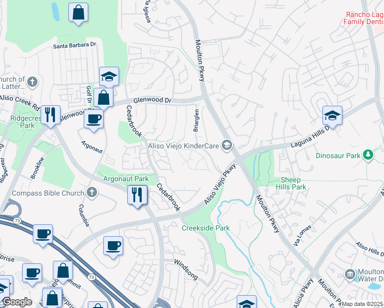 map of restaurants, bars, coffee shops, grocery stores, and more near 6 Cherrywood in Aliso Viejo