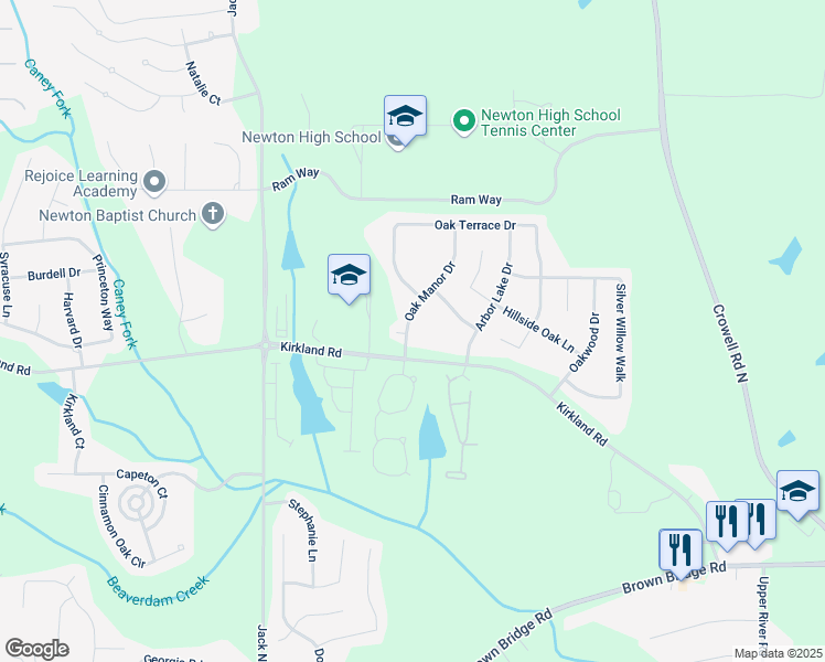 map of restaurants, bars, coffee shops, grocery stores, and more near 30 Oak Manor Drive in Covington