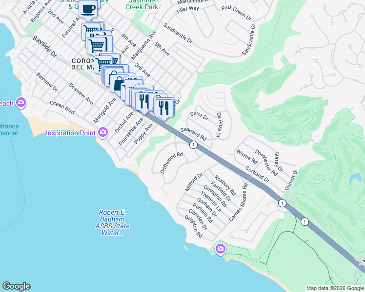 map of restaurants, bars, coffee shops, grocery stores, and more near 314 Evening Canyon Road in Newport Beach