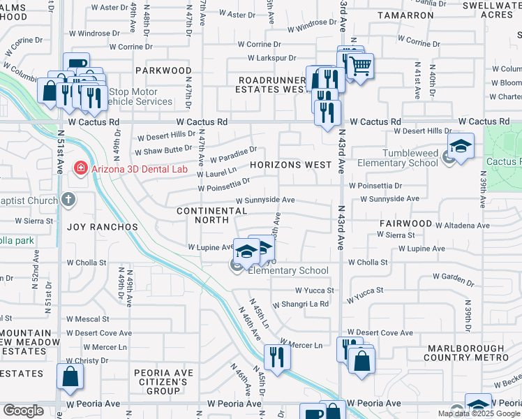 map of restaurants, bars, coffee shops, grocery stores, and more near 11618 North 45th Drive in Glendale