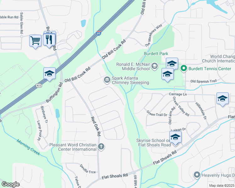 map of restaurants, bars, coffee shops, grocery stores, and more near 6120 Riveroak Terrace in College Park