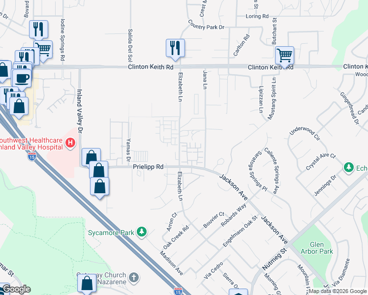 map of restaurants, bars, coffee shops, grocery stores, and more near 24677 Tesoro Court in Wildomar