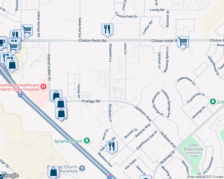 map of restaurants, bars, coffee shops, grocery stores, and more near 24665 Tesoro Court in Wildomar