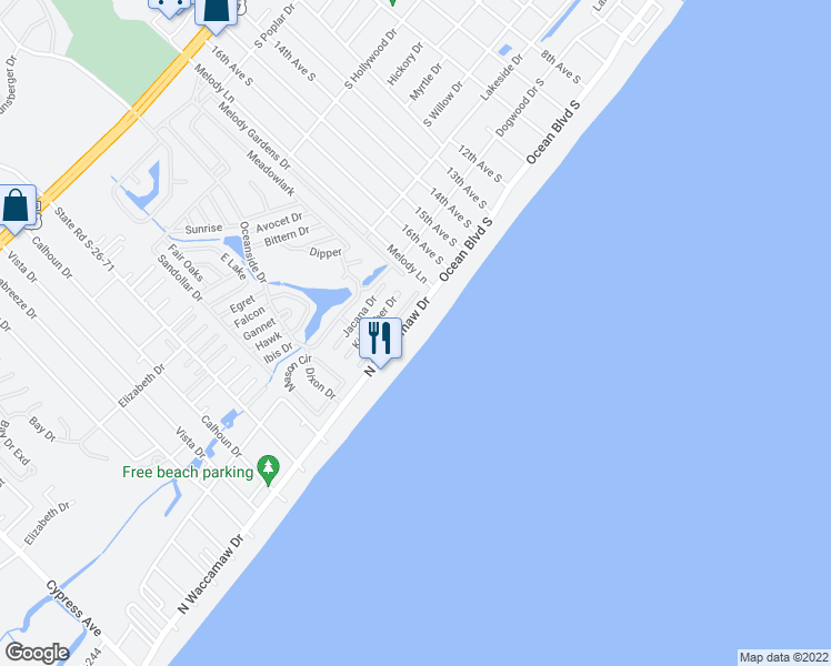 map of restaurants, bars, coffee shops, grocery stores, and more near 2008 North Waccamaw Drive in Murrells Inlet