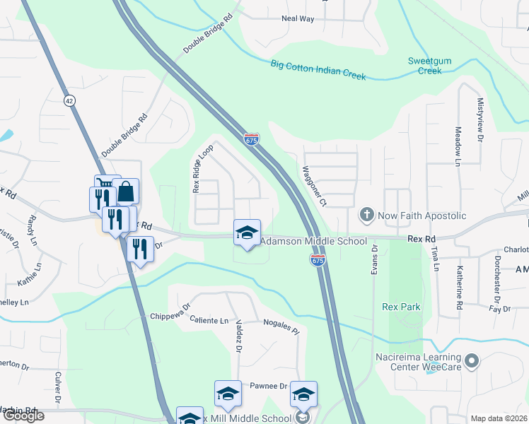 map of restaurants, bars, coffee shops, grocery stores, and more near 5955 Pamela Drive in Rex