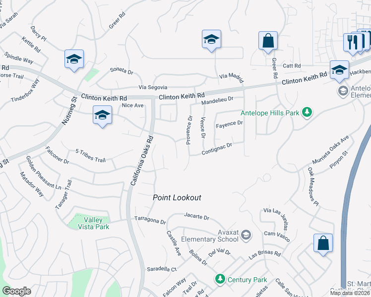 map of restaurants, bars, coffee shops, grocery stores, and more near 36258 Raphael in Murrieta