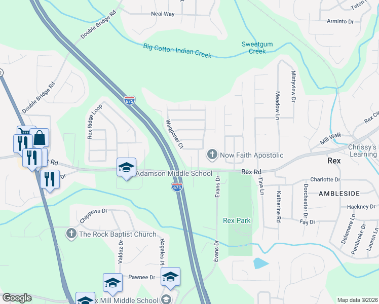 map of restaurants, bars, coffee shops, grocery stores, and more near 3359 Waggoner Lane in Rex