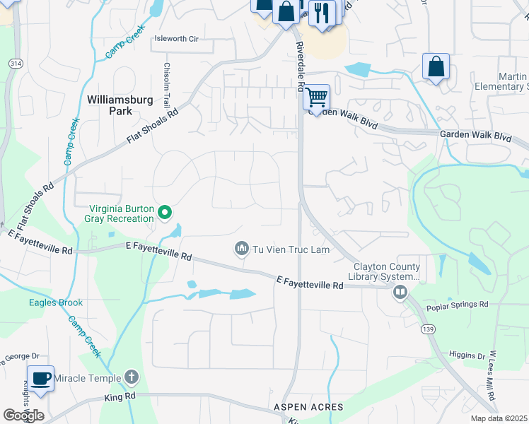 map of restaurants, bars, coffee shops, grocery stores, and more near 5969 Heatherwood Lane in Riverdale