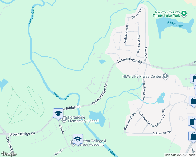 map of restaurants, bars, coffee shops, grocery stores, and more near 95 Waters Edge Lane in Covington